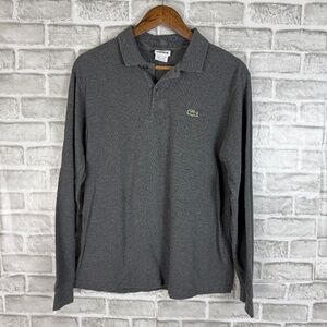 Lacoste Charcoal Gray Long Sleeve Collared Polo Shirt Mens Size 4
